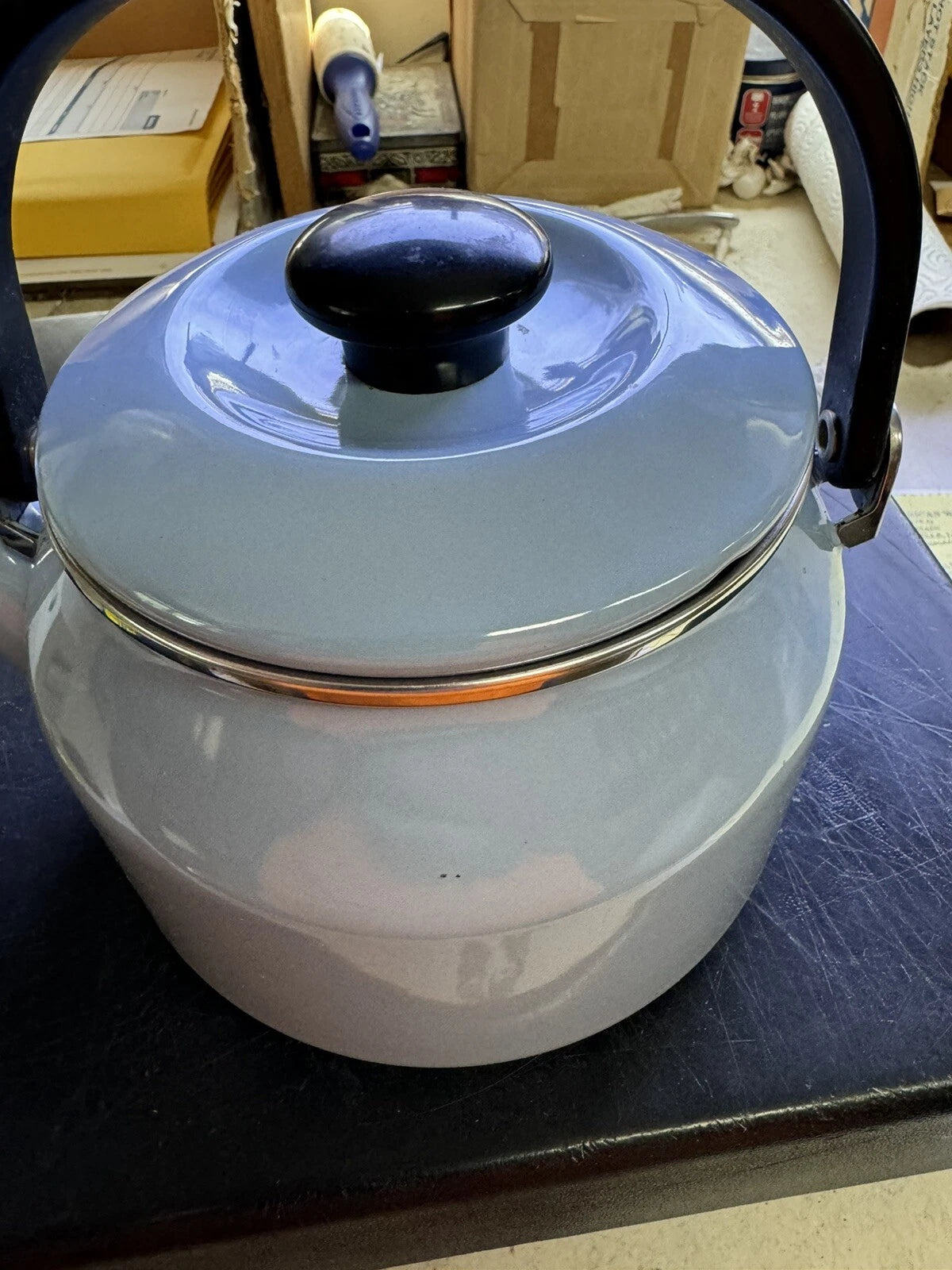 Siam Fuji Ware 2 Quart Tea Pot Kettle Light Blue Coffee Enamel