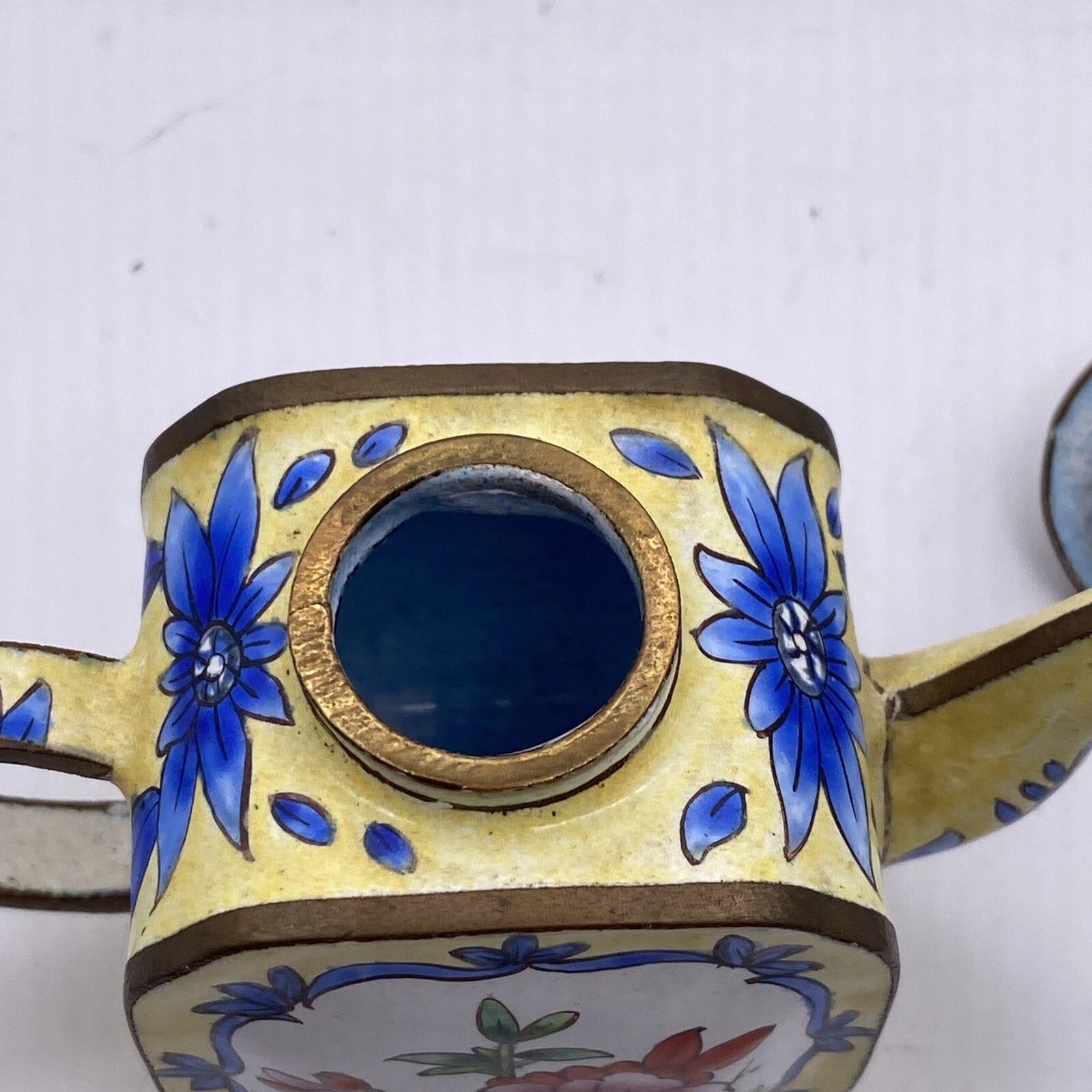 Miniature Enamel Teapot With Lid Yellow flowers BB7