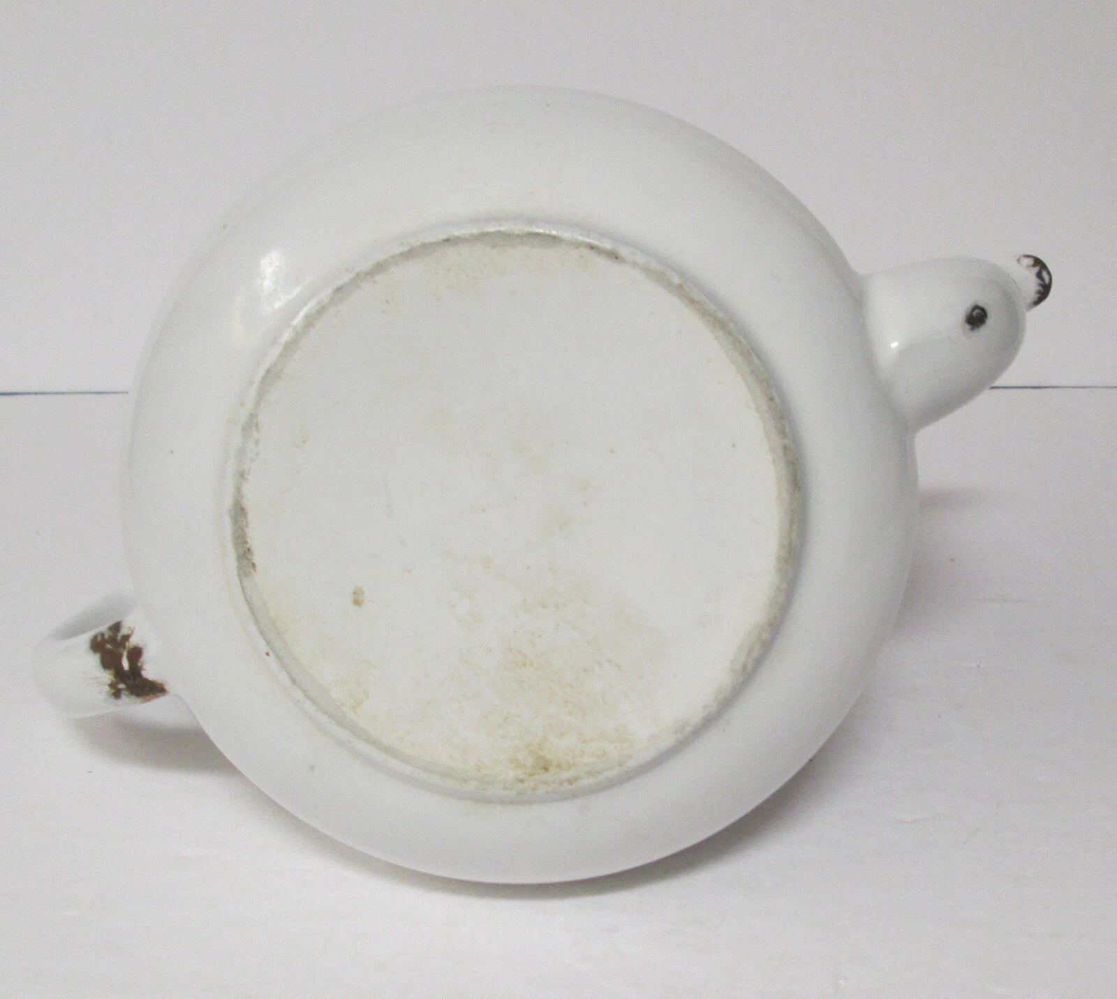 graniteware enamel ware Boston style teapot white w/ dark blue USED vintage rj