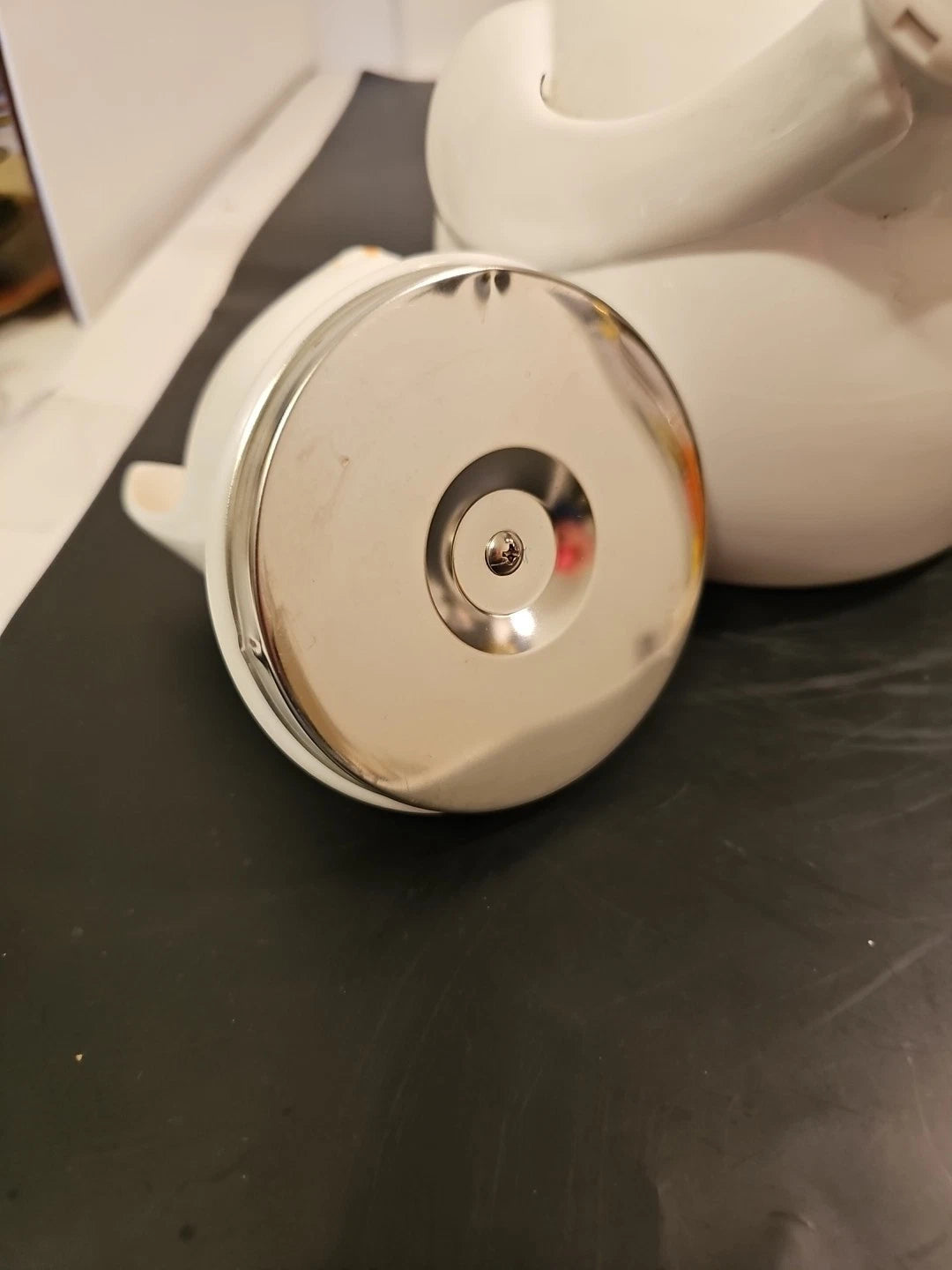 Vintage  Copco White Cat & Gray Mouse Enamelware 2 ½ QT Tea Kettle