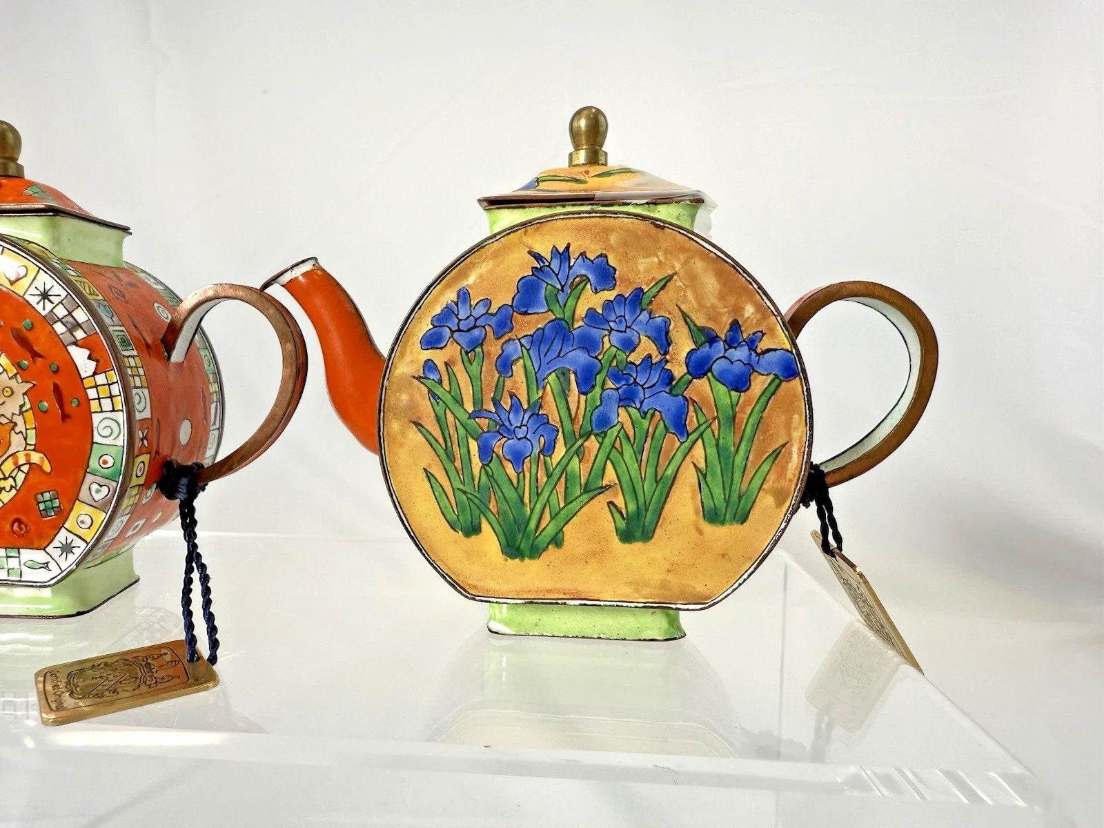 Vintage Mini Teapot Trade Plus Aid Cats & Flower Certified Enamel Hand PaintedW3