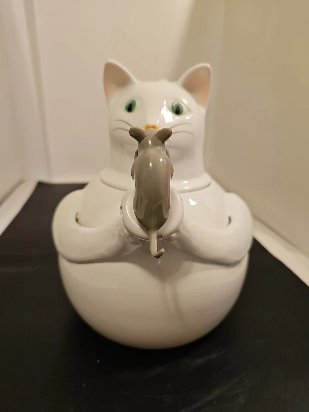 Vintage  Copco White Cat & Gray Mouse Enamelware 2 ½ QT Tea Kettle