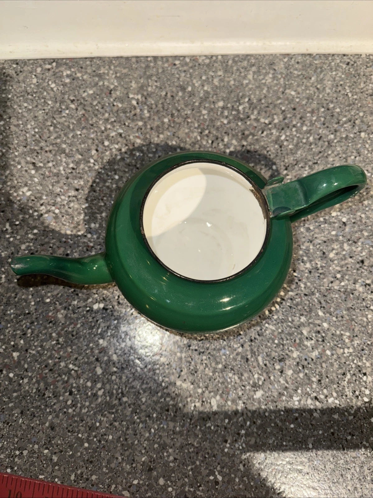 Vintage Enamel Teapot Made in Yugoslavia / Green Celje Enamel Tea Kettle 4”
