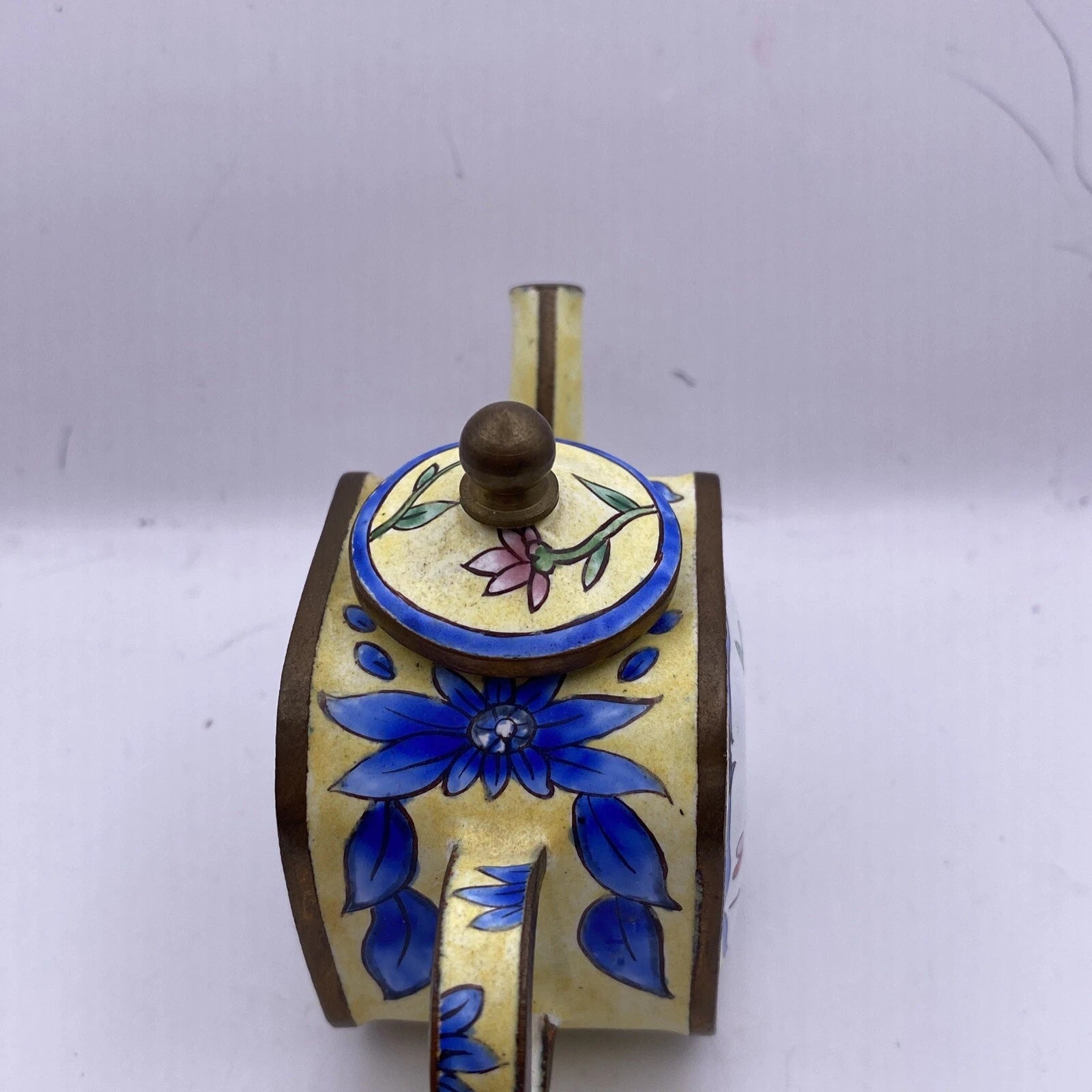 Miniature Enamel Teapot With Lid Yellow flowers BB7
