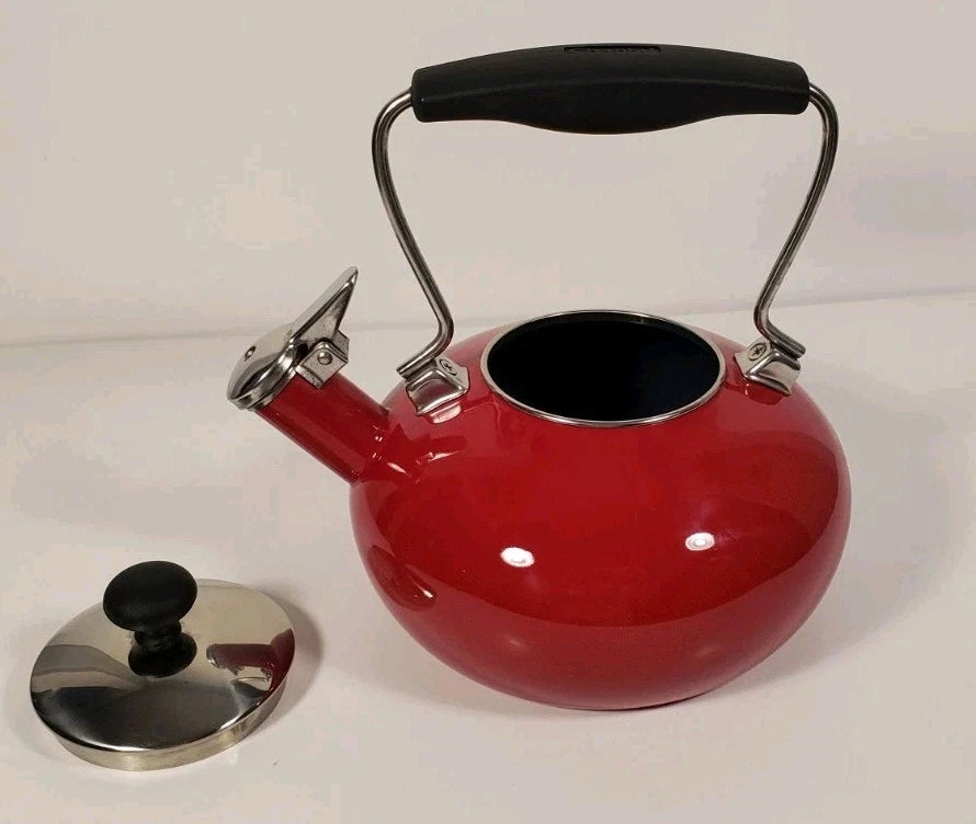 Vintage Chantal Classic Whistling Tea Kettle Teapot Red Enamel Black Handle 1.8