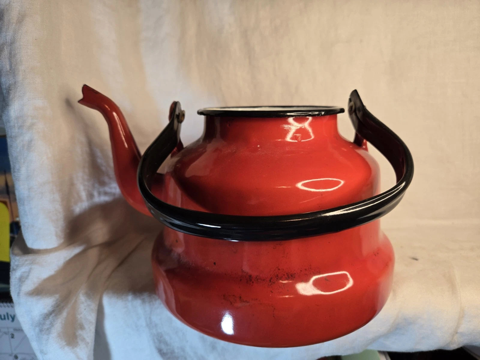 Vintage EMAILUL Red Enamel Tea Pot Fine Enamelware Made in Romania No Lid
