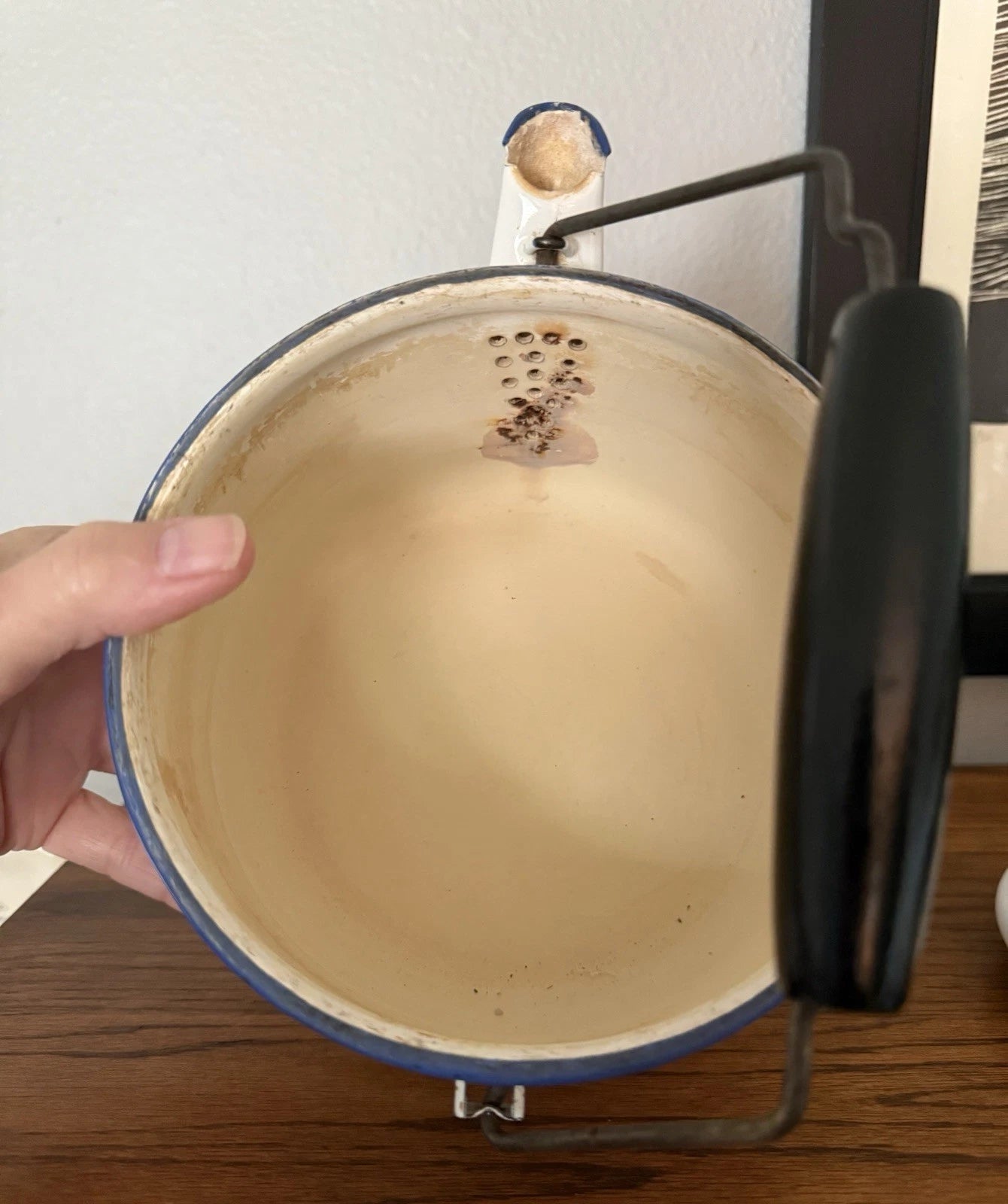 Vintage Blue Onion Danube Style Enamelware Teapot Metal Bail Wood Handle | eBay