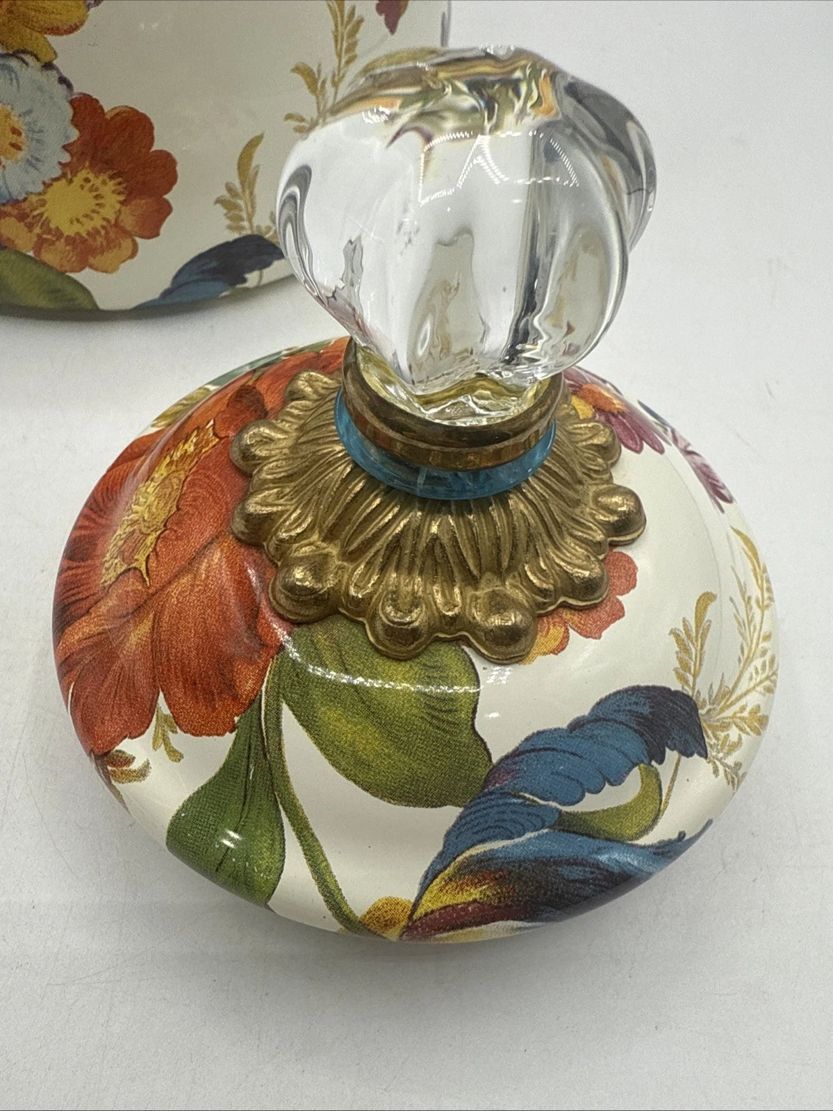 Mackenzie Childs Enamel White Flower Market 2 Quart Tea Pot / Kettle