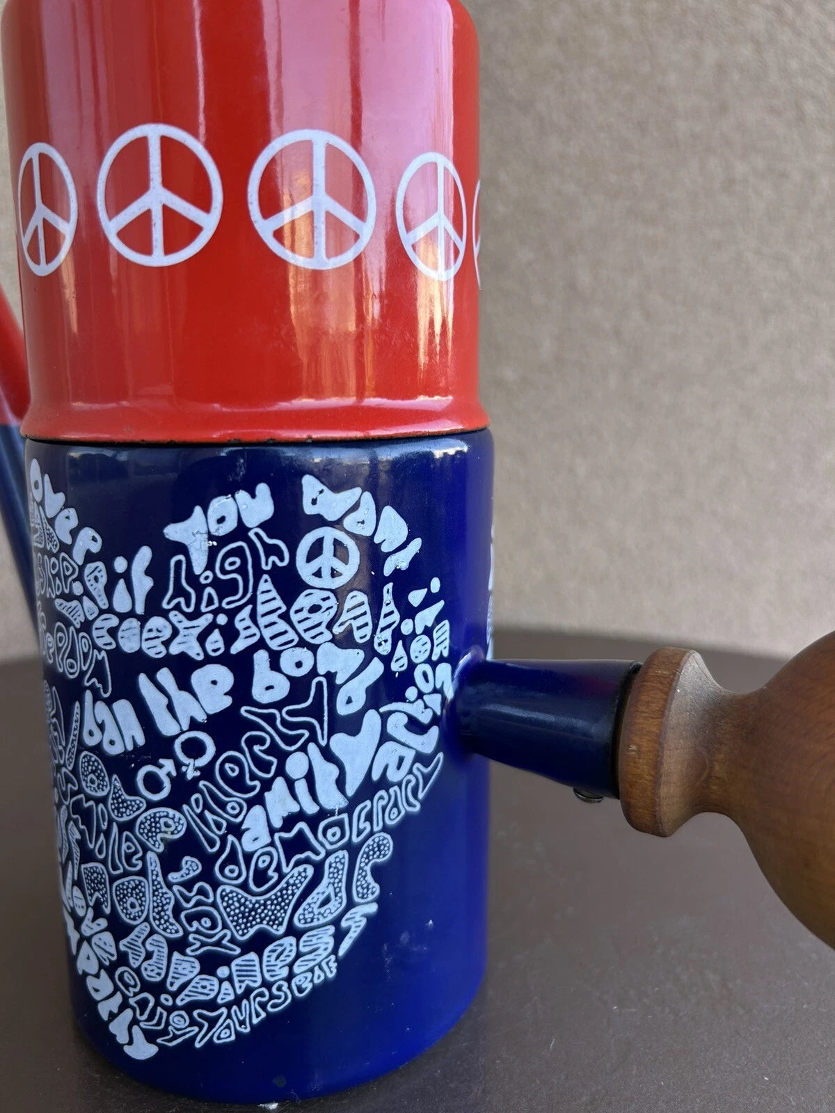 VERY RARE Vintage Peace Hippie Enamelware Tea Pot Dutch Style Wooden Handle | eBay