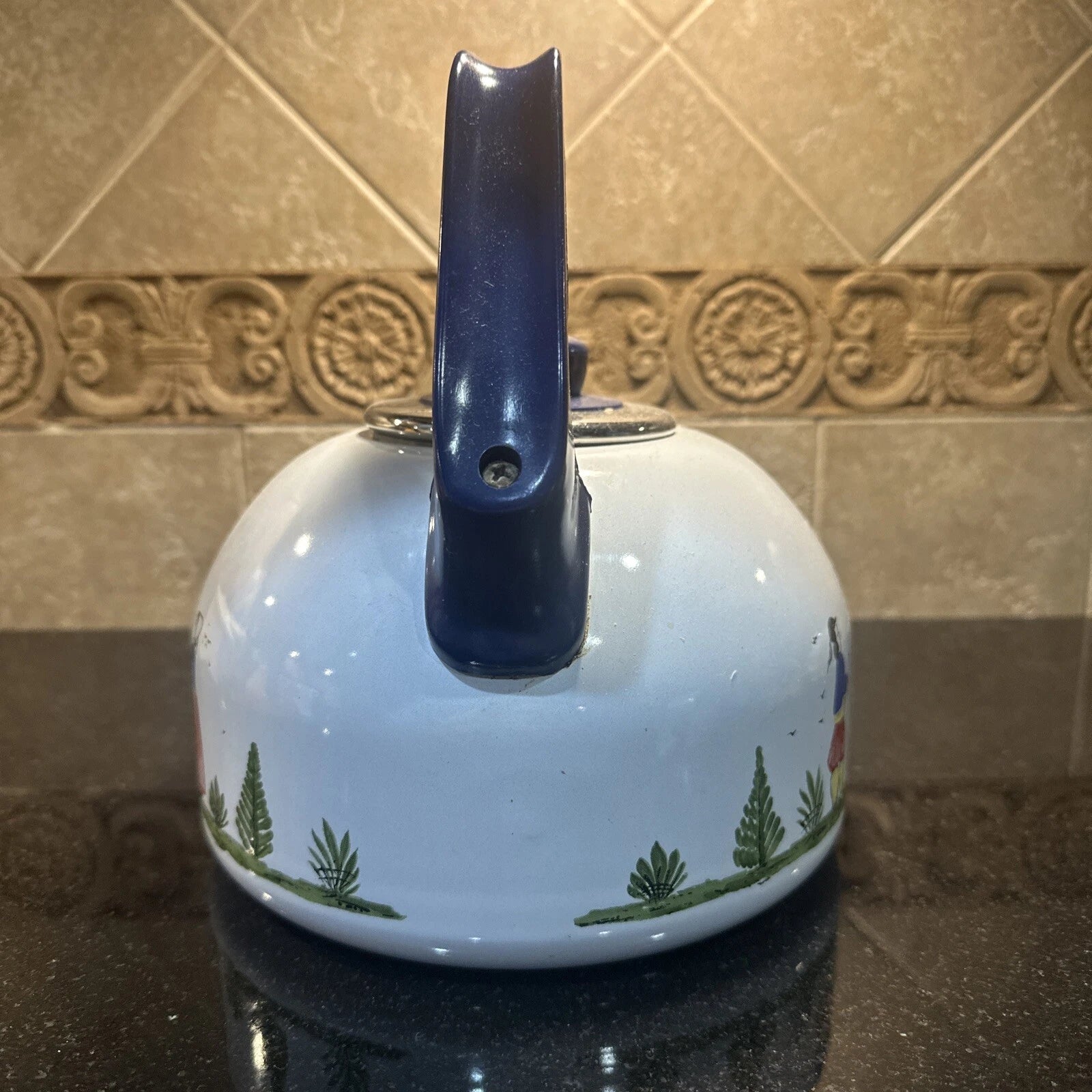 Vintage HB Quimper Enamel Tea Kettle White Excellent condition