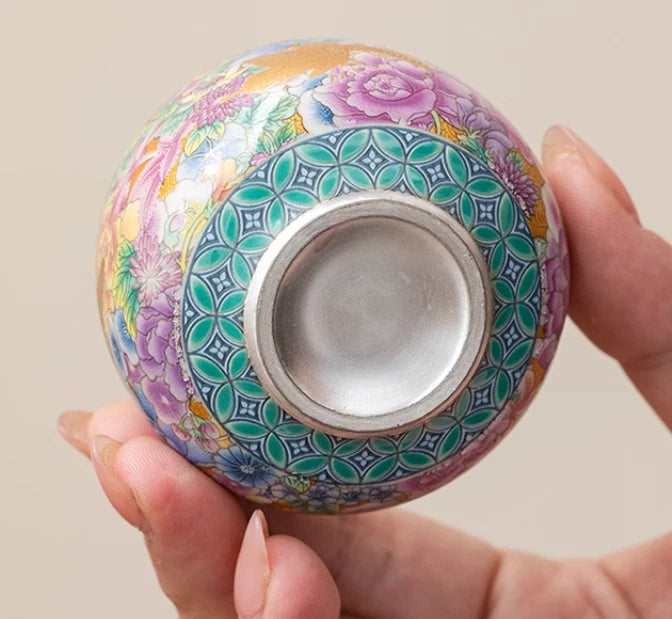 Gold butterfly enamel million flowers hand-grabbed pot gold silver teapot