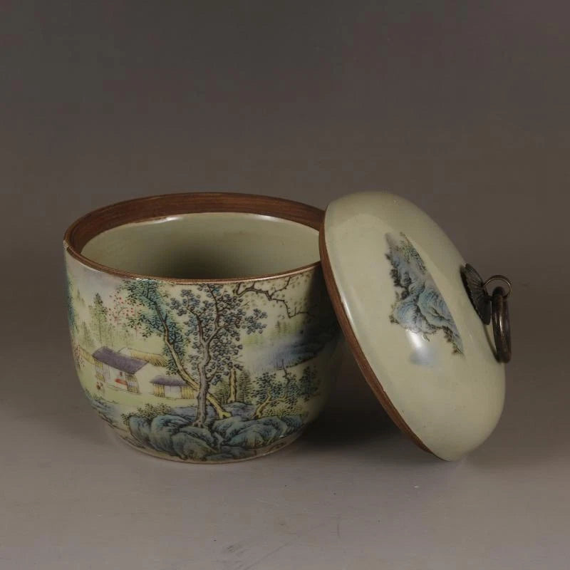 Republic of China Powder Enamel Landscape Pot Tea Pot Antique Antique Porcelain
