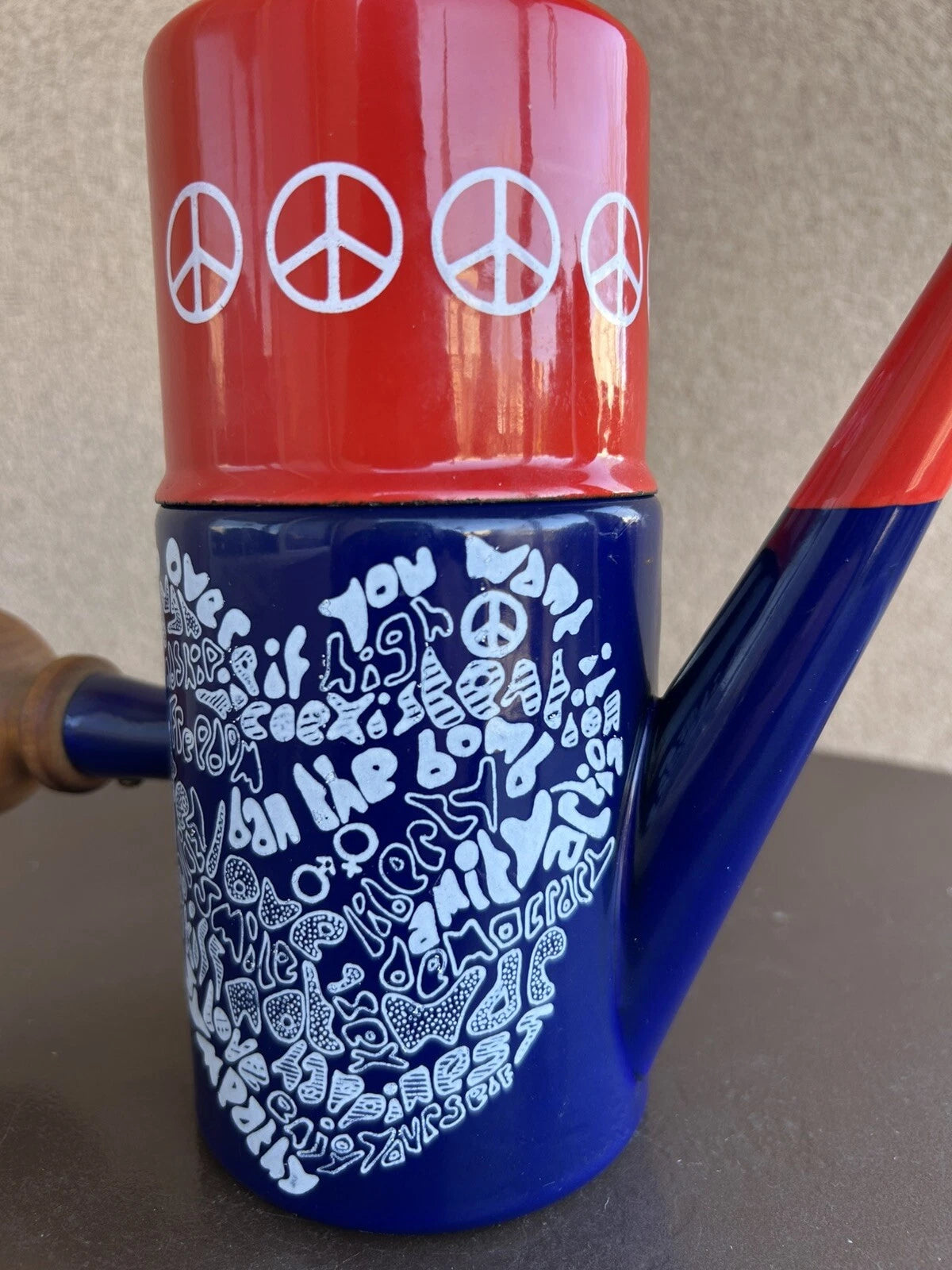 VERY RARE Vintage Peace Hippie Enamelware Tea Pot Dutch Style Wooden Handle | eBay