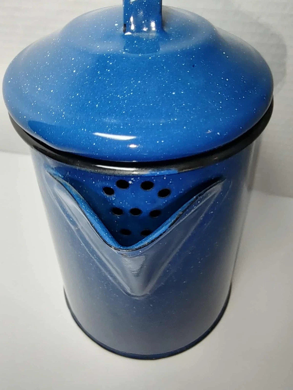 Vintage Enamel Stove Top Coffee Tea Pot Blue Speckled Camping Farmhouse | eBay