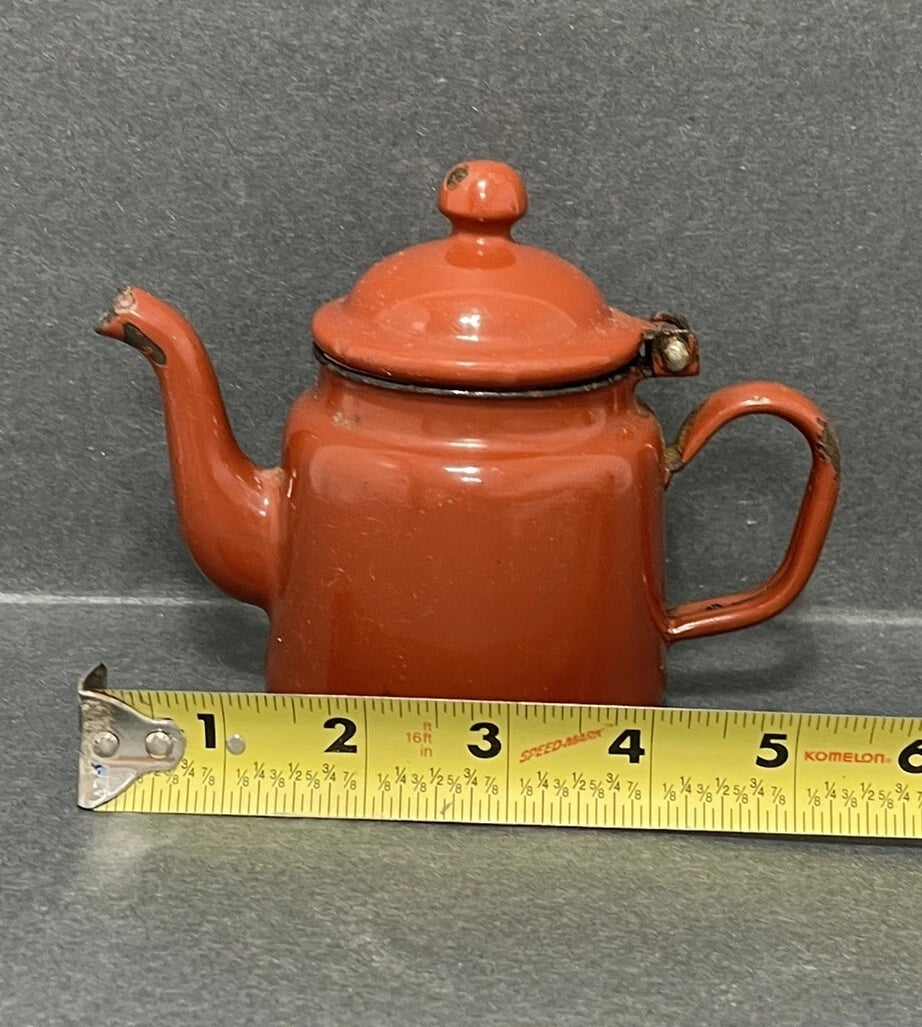Small Antique Brown Enamelware Teapot Water Pot Some Rust Rustic Decor Only