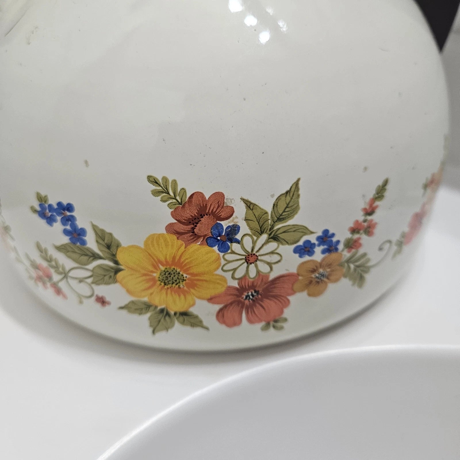 Vintage JPM Enamel Tea Pot Kettle LARGE Sweet Flowers Made In Spain RARE