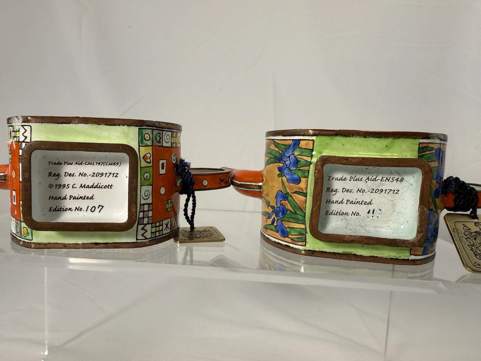 Vintage Mini Teapot Trade Plus Aid Cats & Flower Certified Enamel Hand PaintedW3