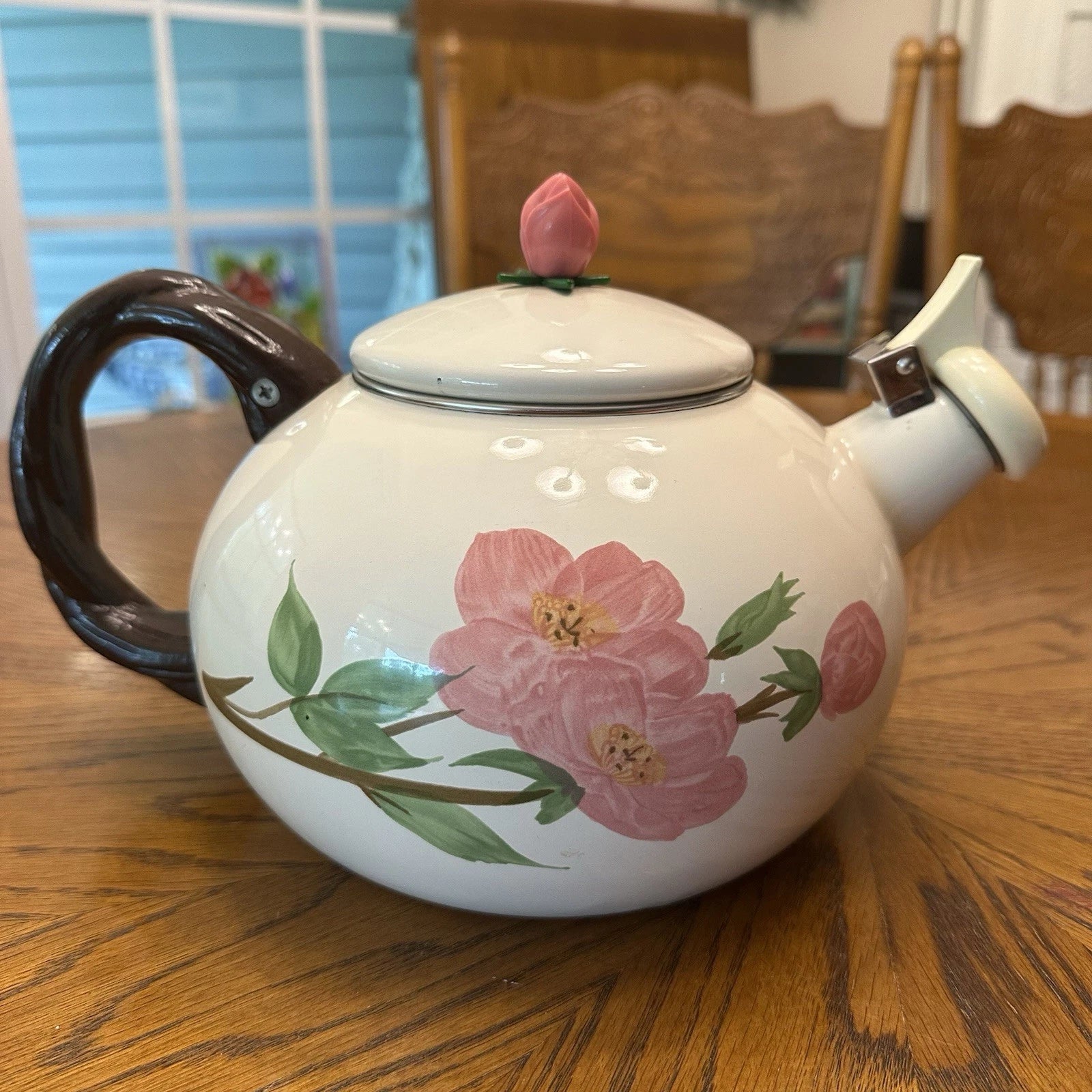 Franciscan Desert Rose Enameled Steel Tea Kettle Stovetop Teapot & Lid Vintage