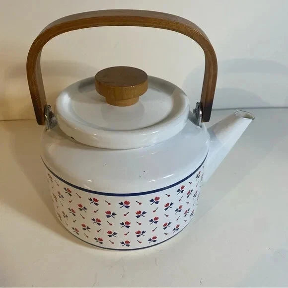Vintage 1982 Gailstyn-Sutton Monique Enamel Tea Pot Wooden Handles