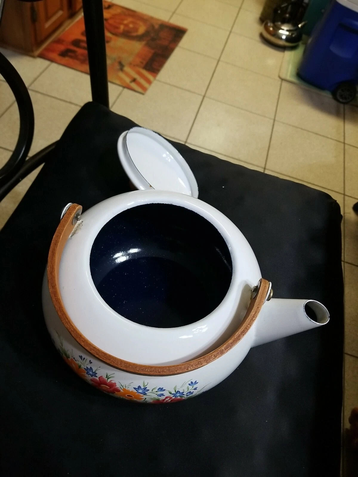 Vintage Japanese Flower Enamel 1.5 Qt Tea Pot / Tea Kettle Wooden Handle & Knob | eBay