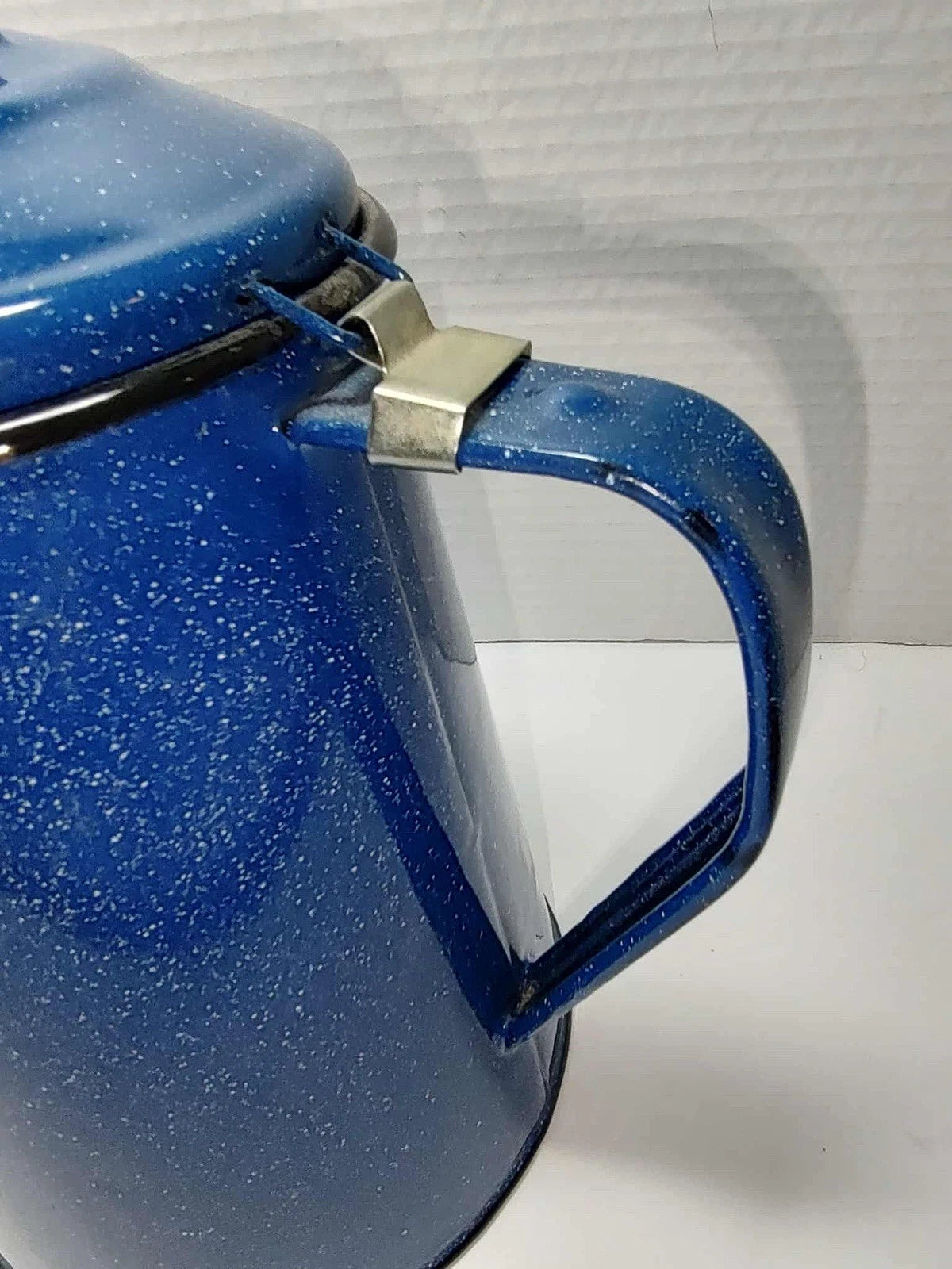 Vintage Enamel Stove Top Coffee Tea Pot Blue Speckled Camping Farmhouse | eBay