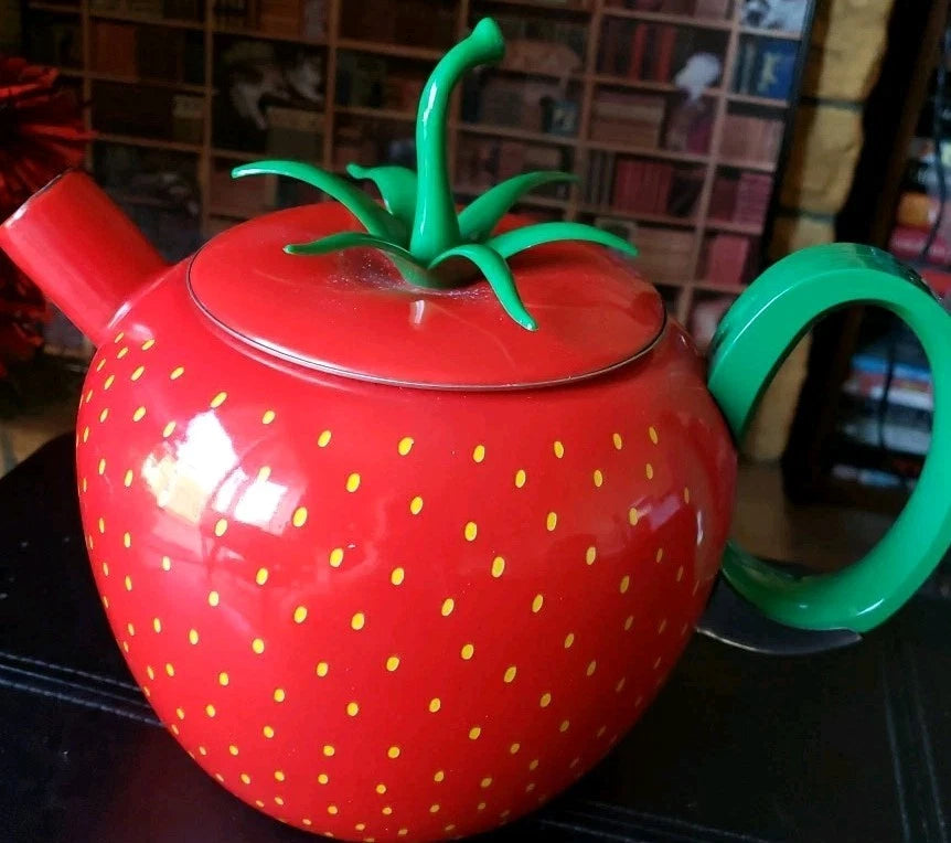 Vintage Copco Strawberry Shaped Enamel Metal Teapot Kettle Red No Spout Cap
