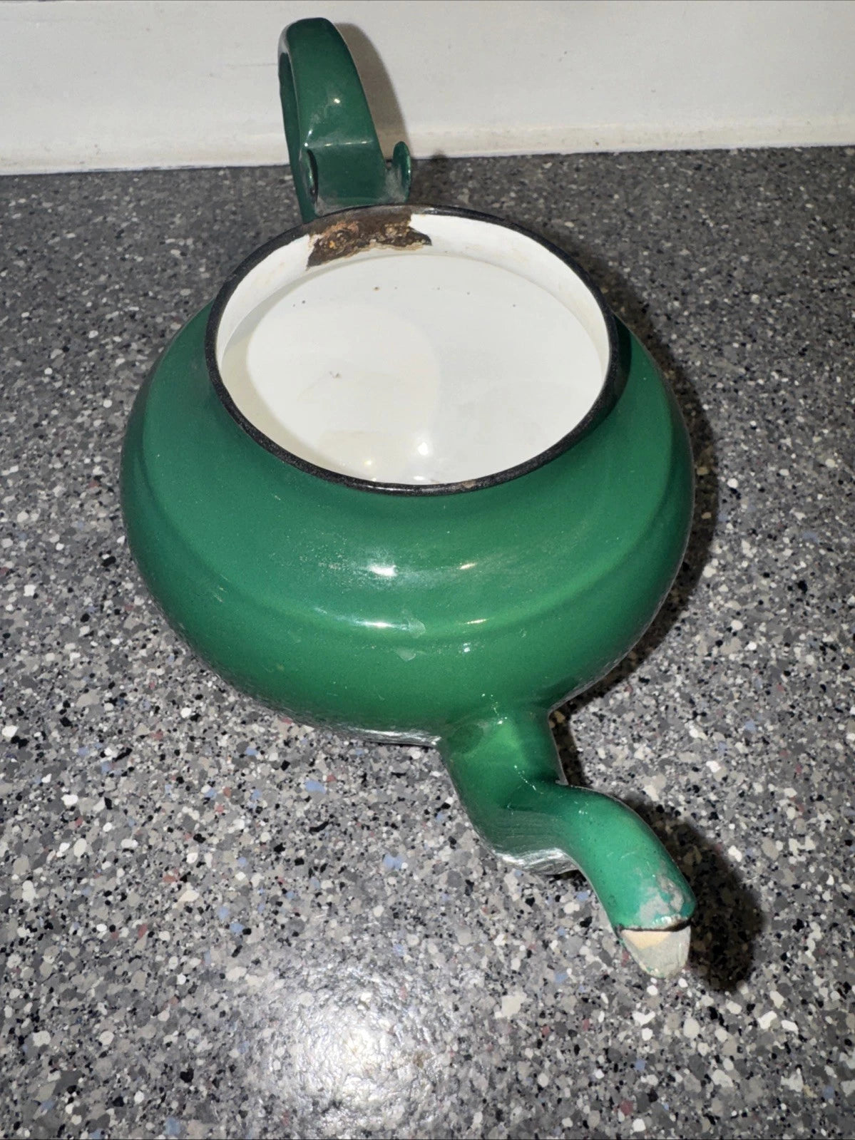 Vintage Enamel Teapot Made in Yugoslavia / Green Celje Enamel Tea Kettle 4”