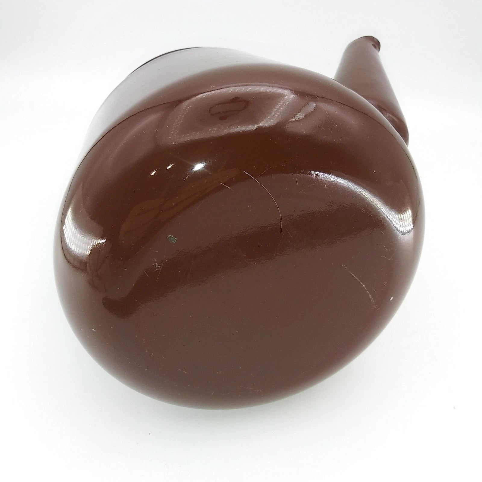 Vintage 1960s Brown Enamel Metalware Teapot Wood Handle camping 7"T X 6.5"L