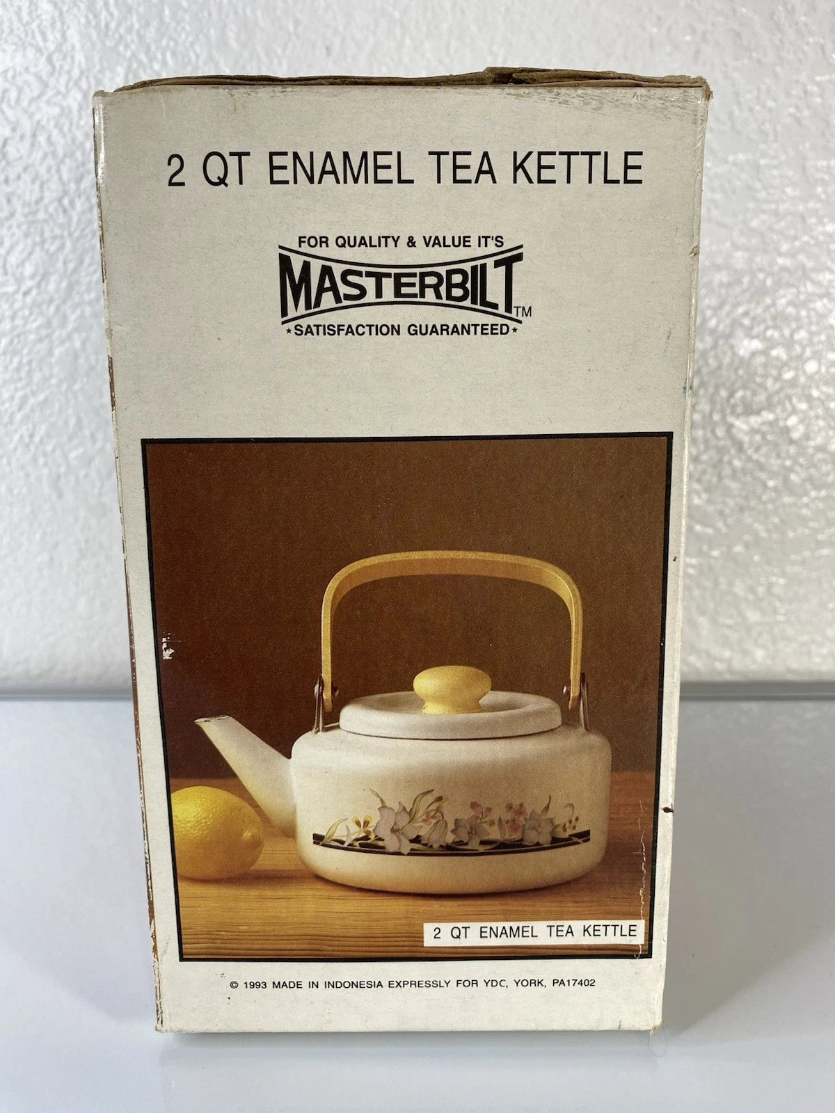 Vintage 2qt Enamel Tea Kettle With Flowers & Wood Handle New