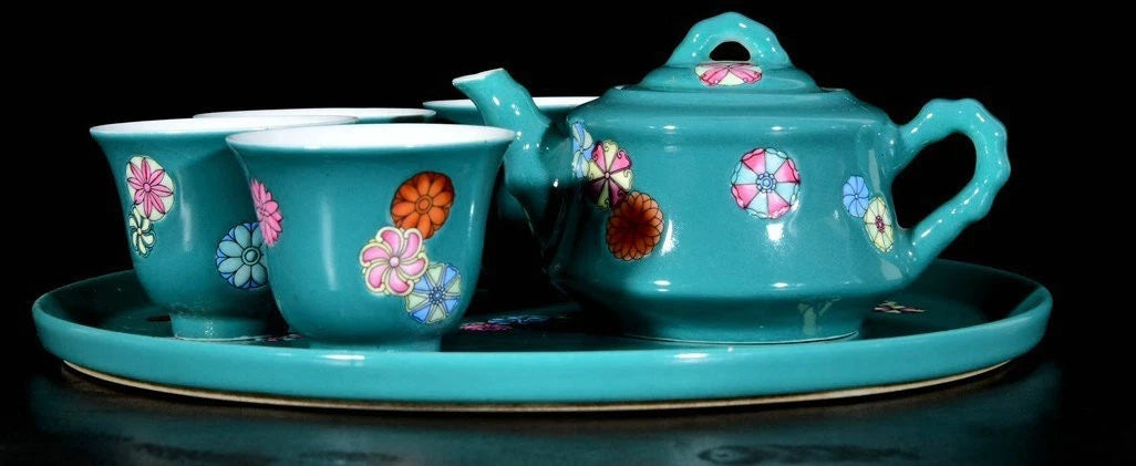 Qing yongzheng Enamel color porcelain Flower Pattern Wine TeaPot Cup Plate Set