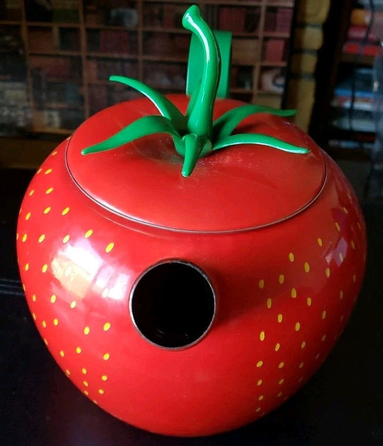 Vintage Copco Strawberry Shaped Enamel Metal Teapot Kettle Red No Spout Cap