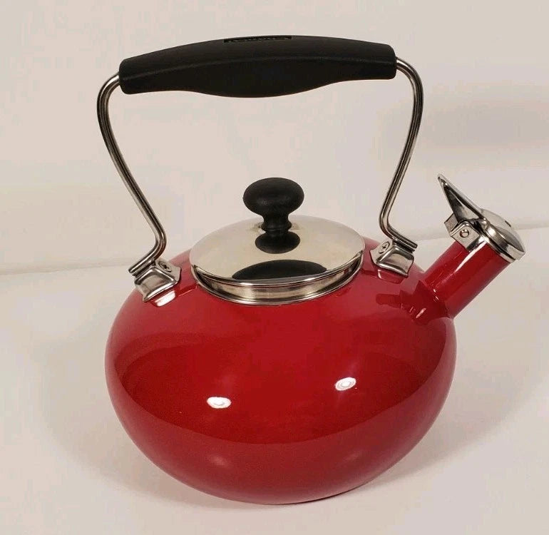 Vintage Chantal Classic Whistling Tea Kettle Teapot Red Enamel Black Handle 1.8