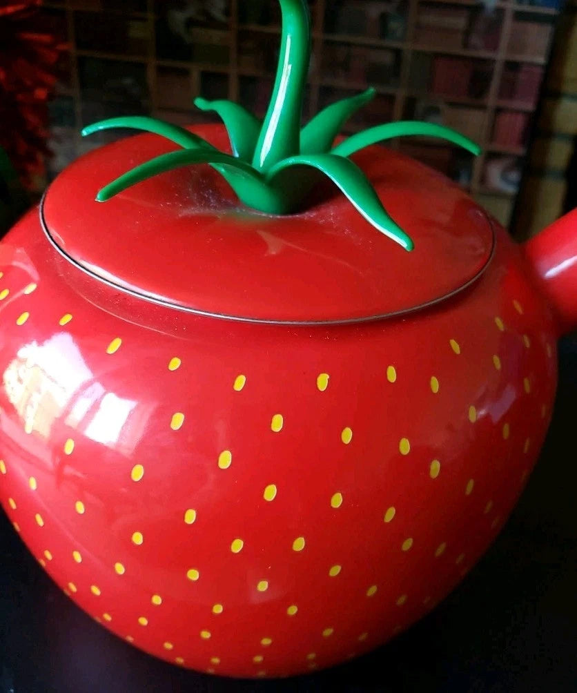 Vintage Copco Strawberry Shaped Enamel Metal Teapot Kettle Red No Spout Cap