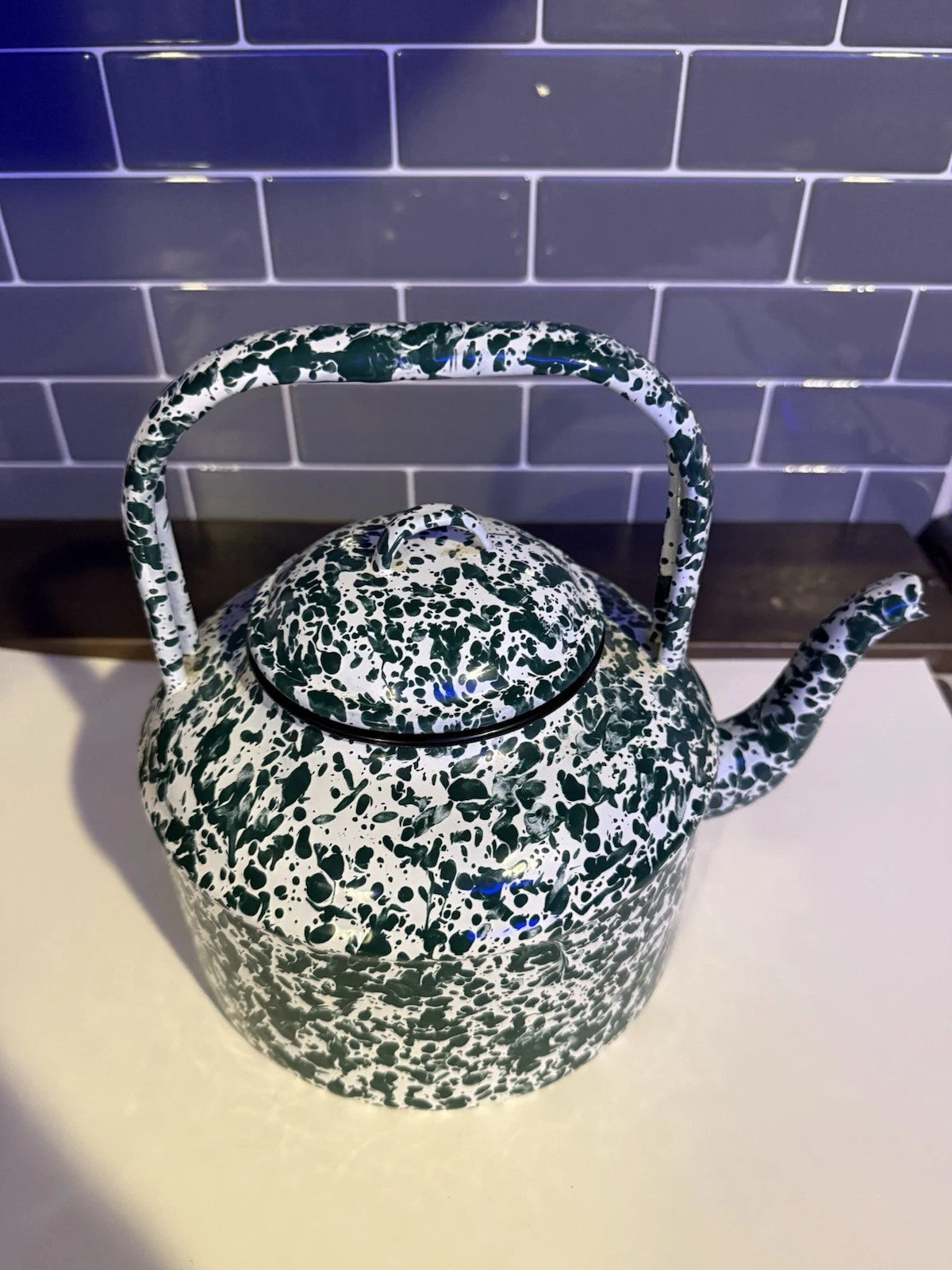 Vintage Green and White Splatter Enamel Coffee/Tea Pot