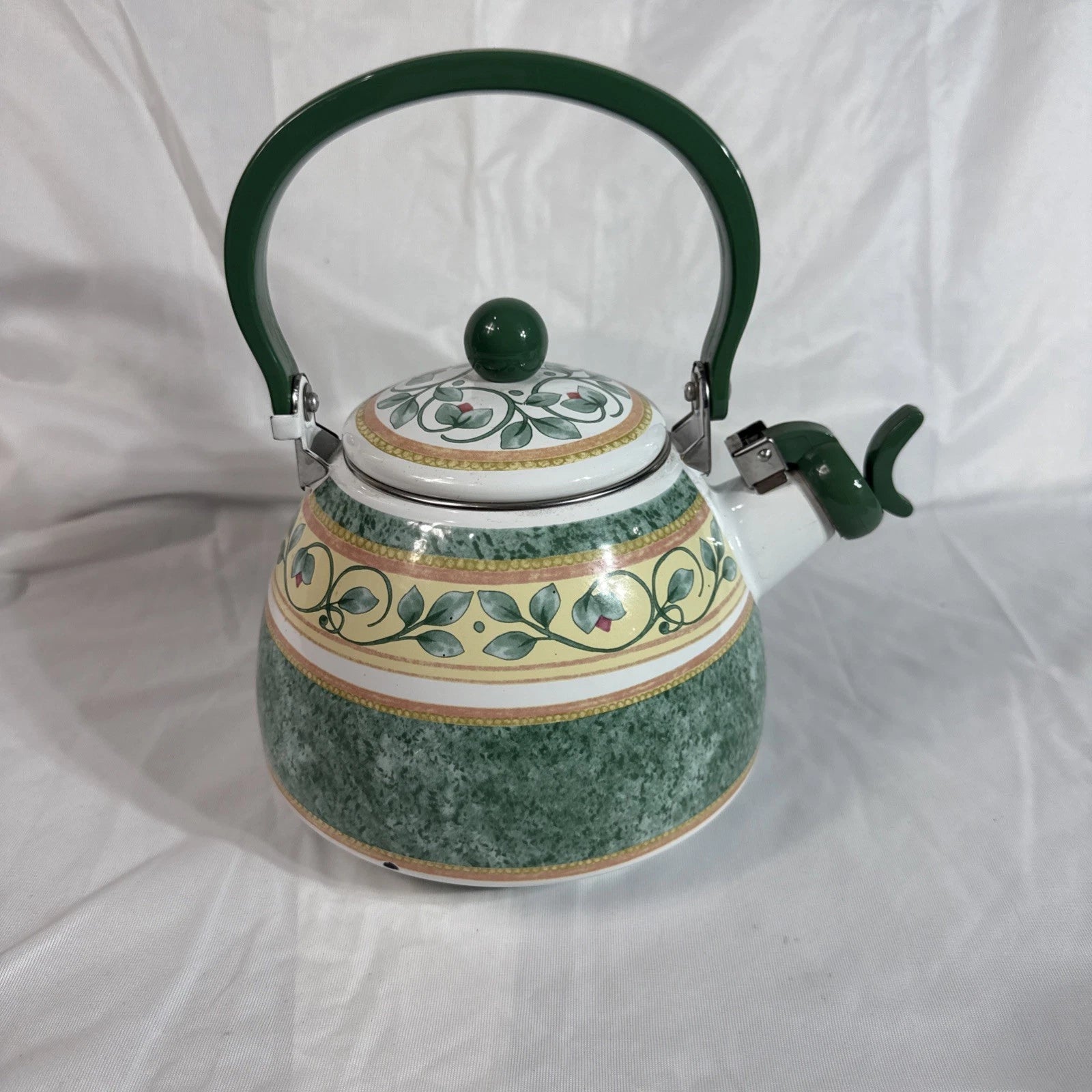 Pfaltzgraff French Quarter Tea Kettle Teapot Enamel on Steel Green