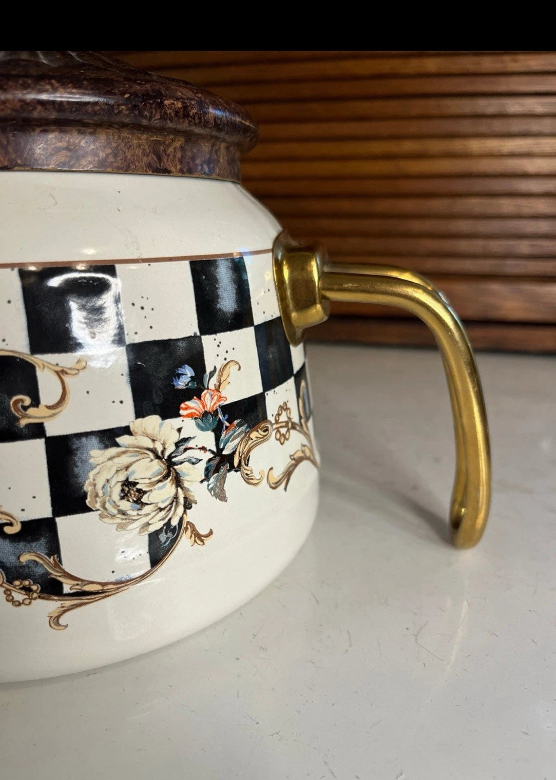 Vintage Emsan Enamel Teapot Kettle Brass Handle French Cottagecore Decor | eBay