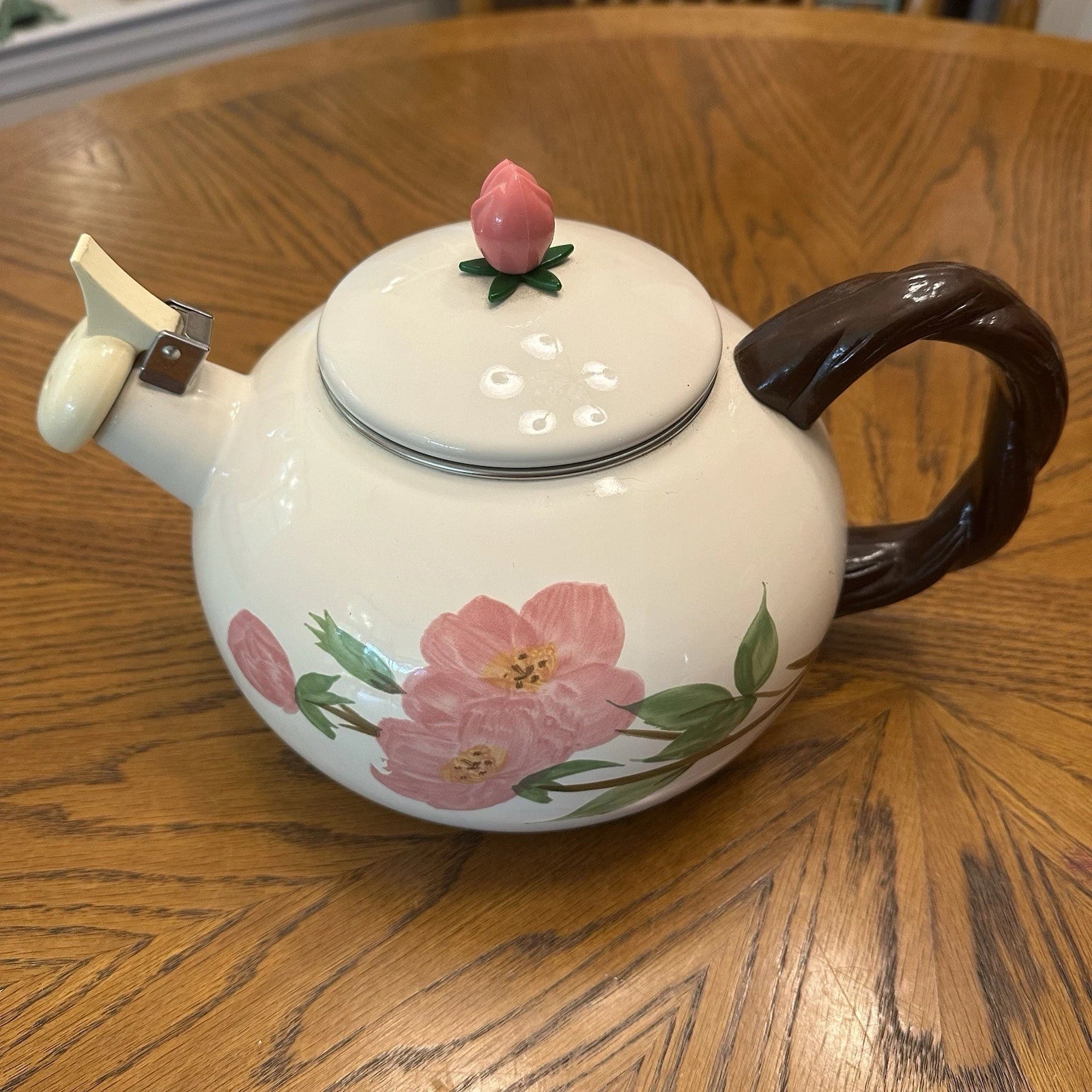 Franciscan Desert Rose Enameled Steel Tea Kettle Stovetop Teapot & Lid Vintage