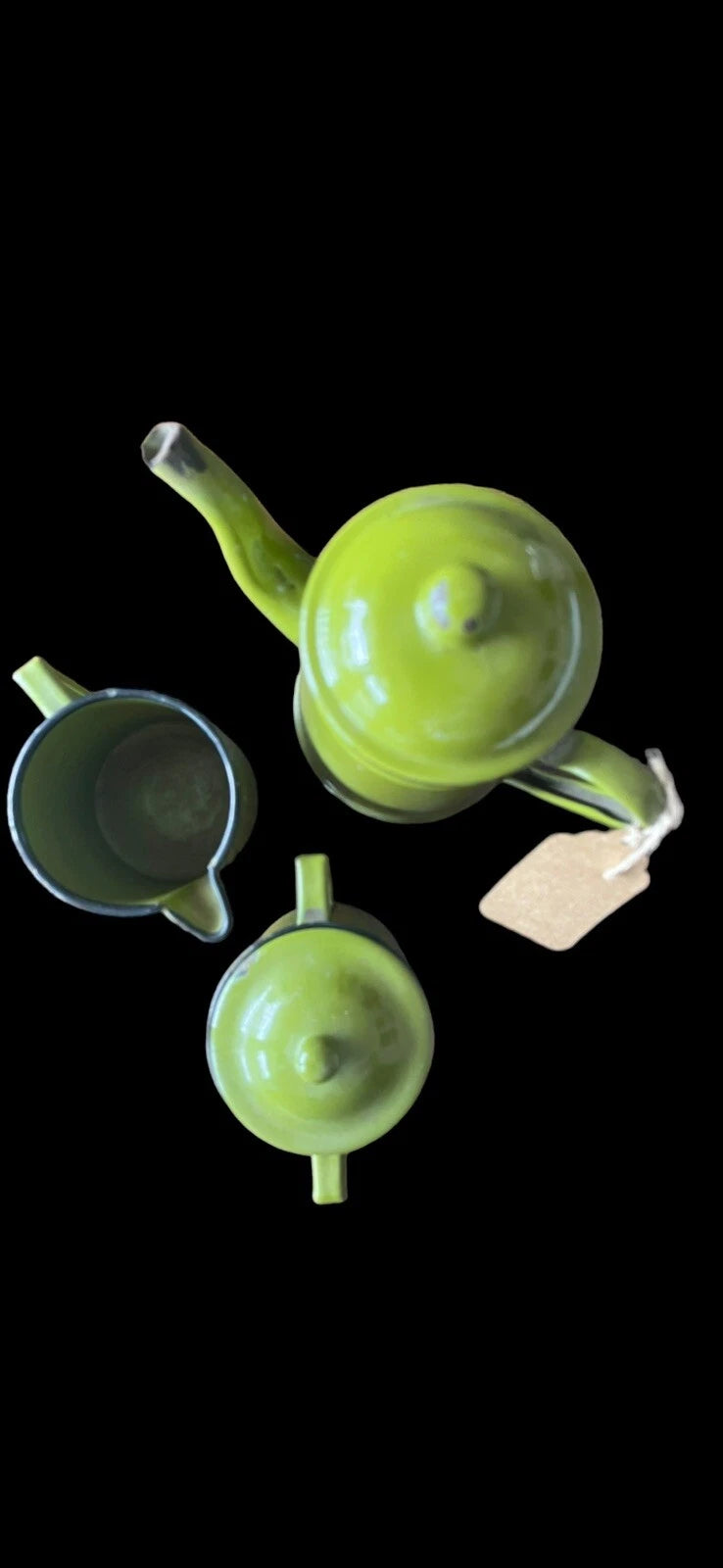 OTTO Japan Enamel Black Trim Tea Kettle Coffee Pot Green w/sugar & Creamer + Lid | eBay