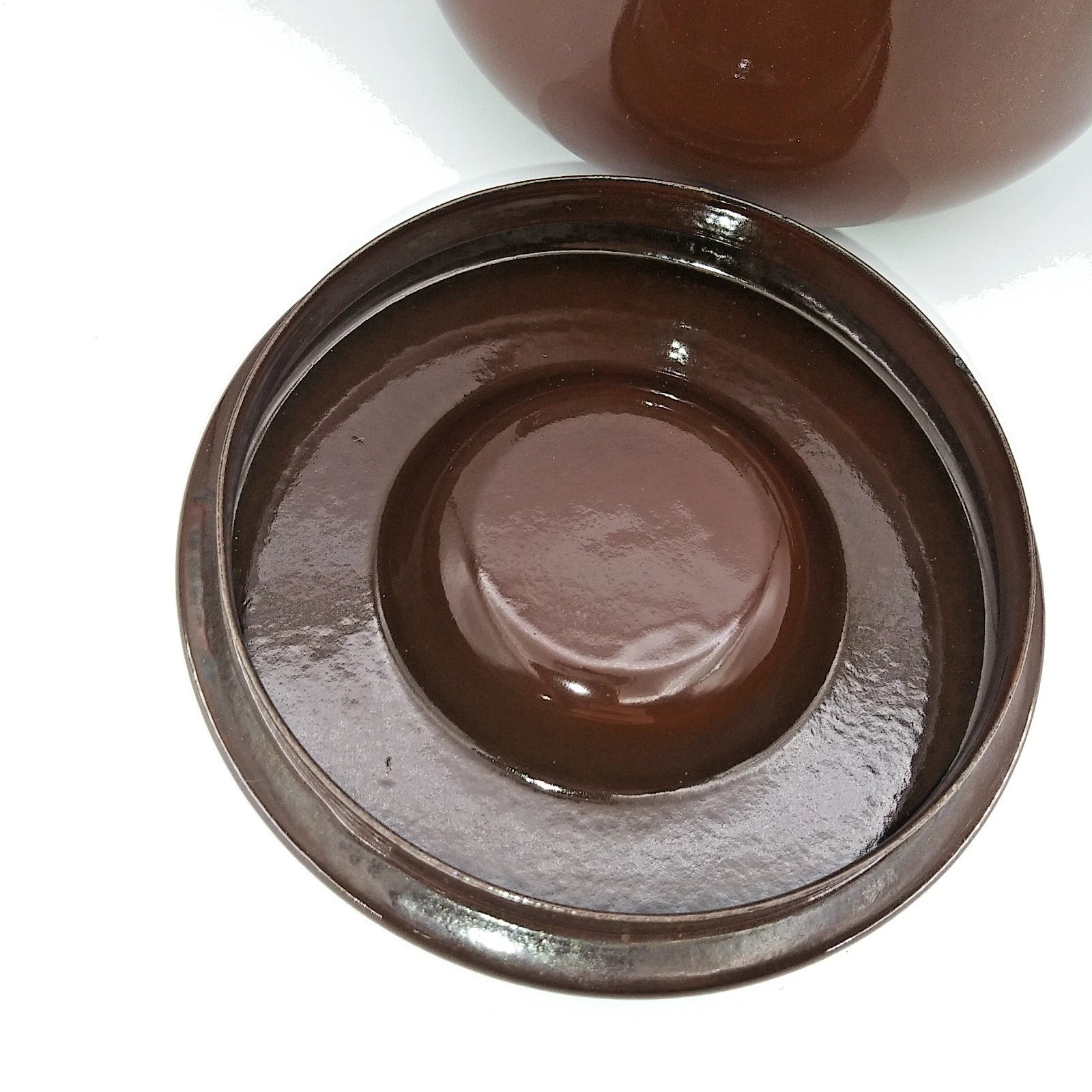 Vintage 1960s Brown Enamel Metalware Teapot Wood Handle camping 7"T X 6.5"L