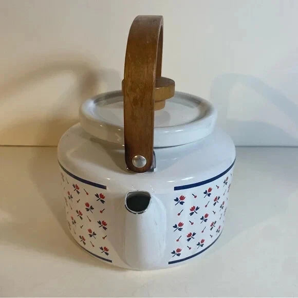 Vintage 1982 Gailstyn-Sutton Monique Enamel Tea Pot Wooden Handles