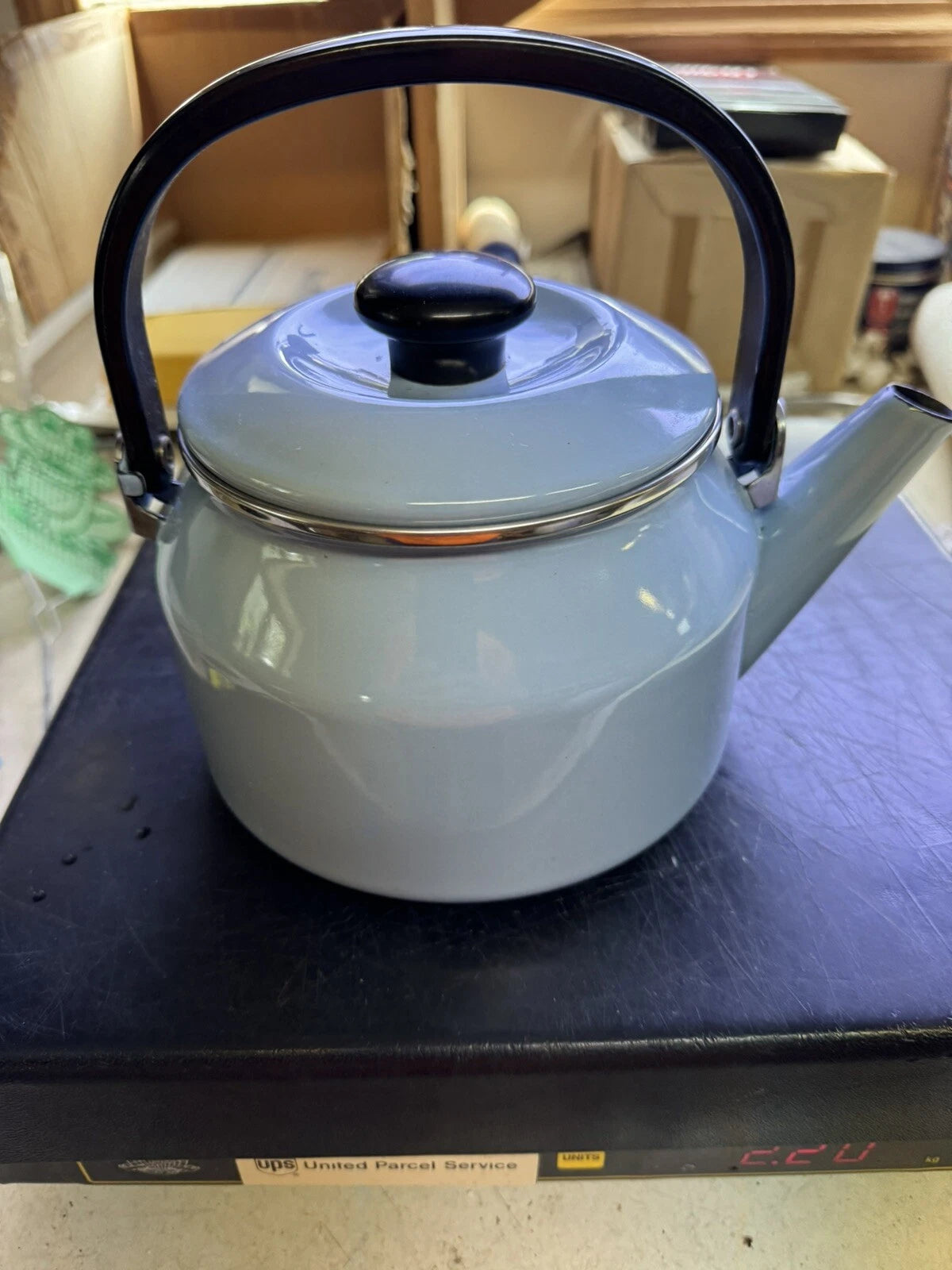 Siam Fuji Ware 2 Quart Tea Pot Kettle Light Blue Coffee Enamel