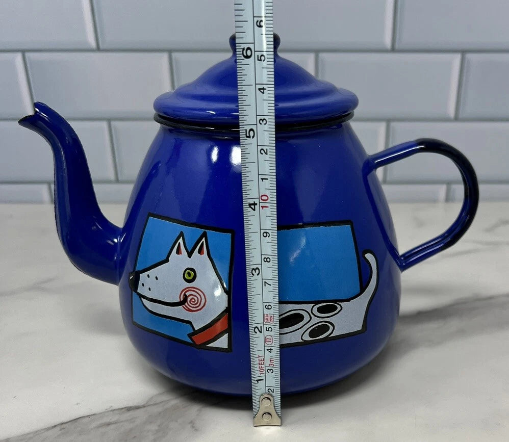 Smaltum Enamelware Teapot Kettle Dog Blue