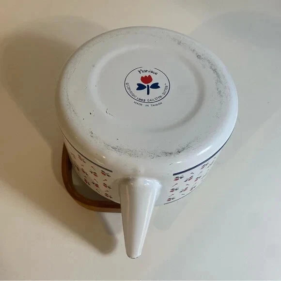 Vintage 1982 Gailstyn-Sutton Monique Enamel Tea Pot Wooden Handles