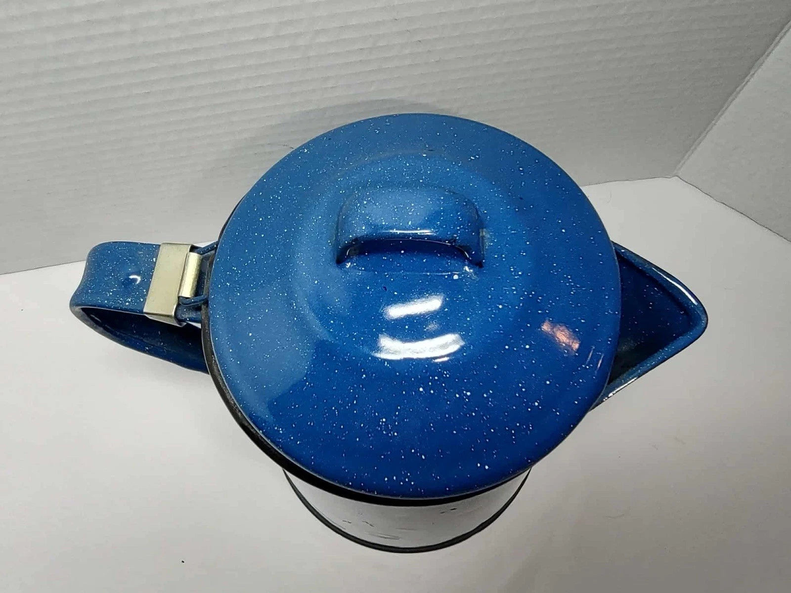 Vintage Enamel Stove Top Coffee Tea Pot Blue Speckled Camping Farmhouse | eBay