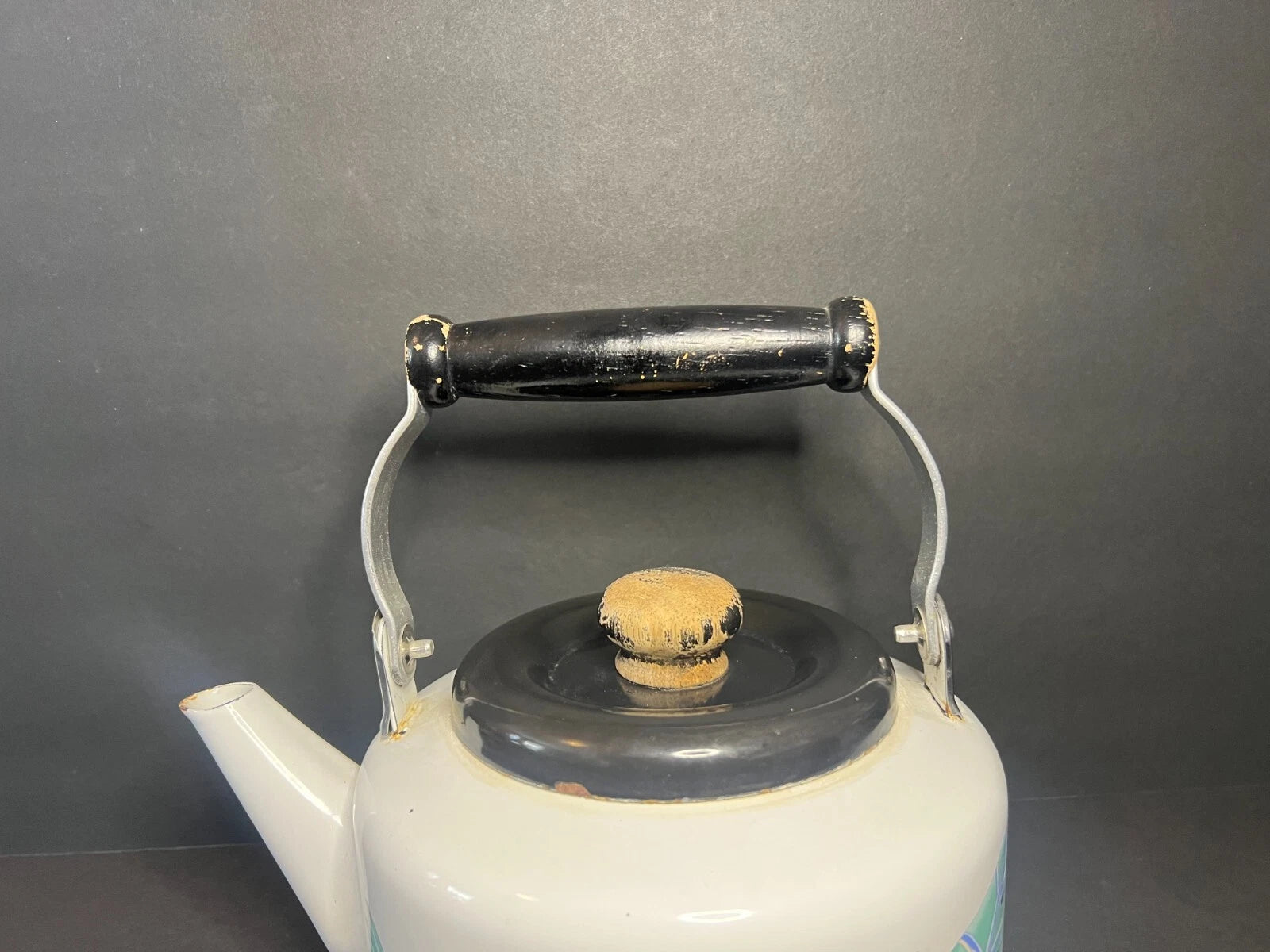 Vintage 1980s NOS Enamel White Floral Print Teapot Kettle with Wooden Handle | eBay
