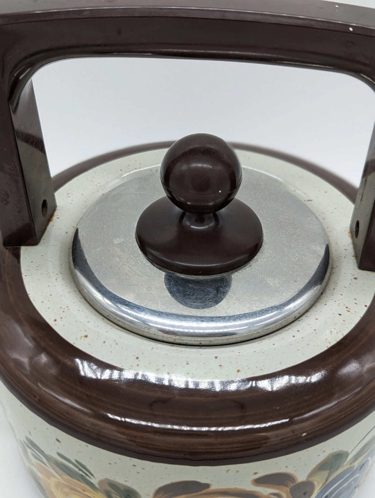 Vintage ASTA Hand Painted Flowers Enamel Kettle Teapot Flower Power Germany