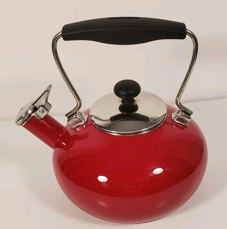 Vintage Chantal Classic Whistling Tea Kettle Teapot Red Enamel Black Handle 1.8