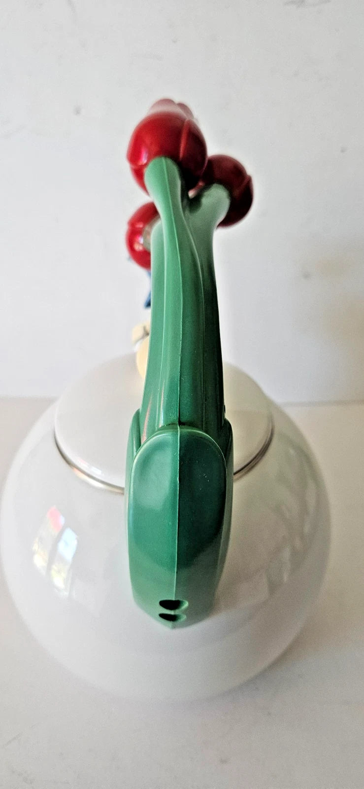 Vintage Ancona Enamel Whistling Tea Pot Kettle Blue Hummingbird Red Tulips LOOK | eBay