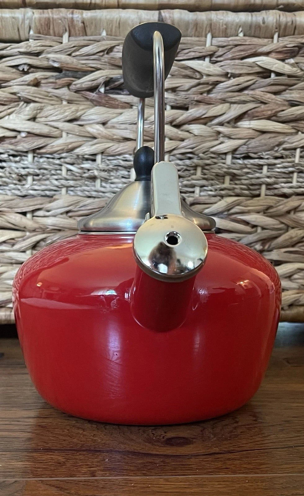 Vintage Chantal Classic Whistling Tea Kettle Teapot RED Enamel Black Handle