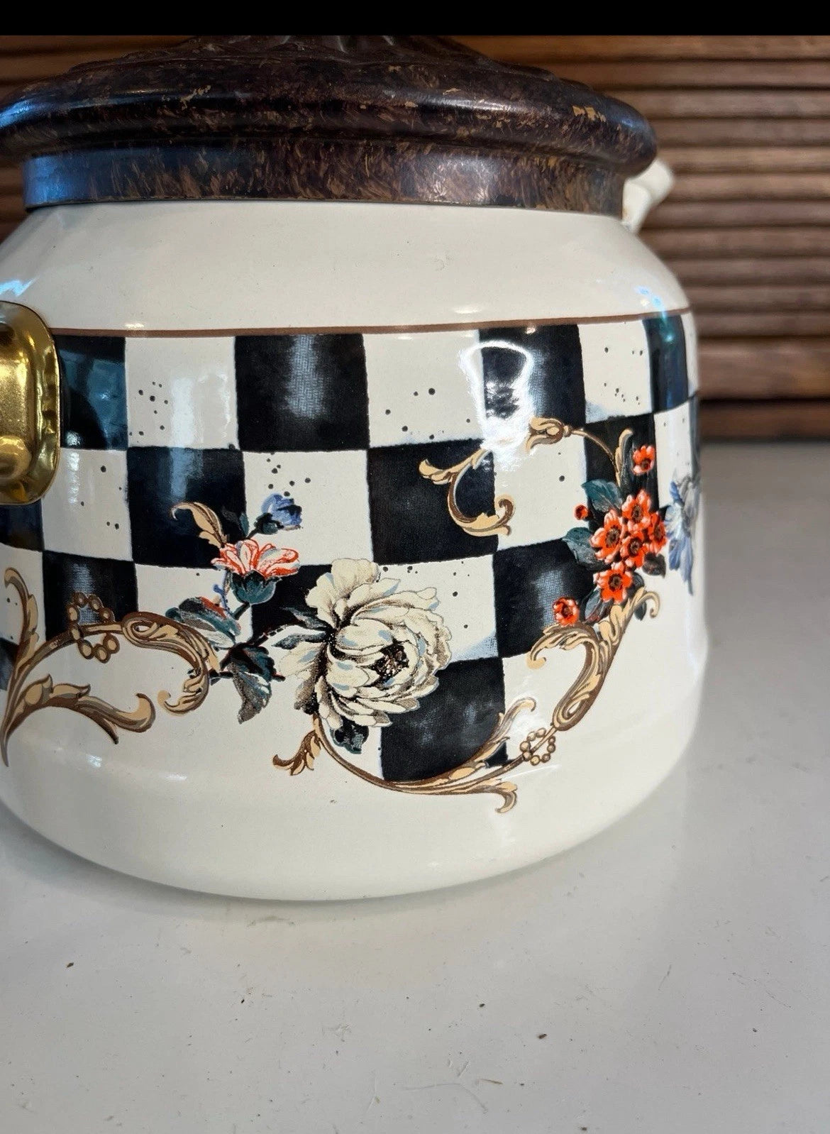 Vintage Emsan Enamel Teapot Kettle Brass Handle French Cottagecore Decor | eBay